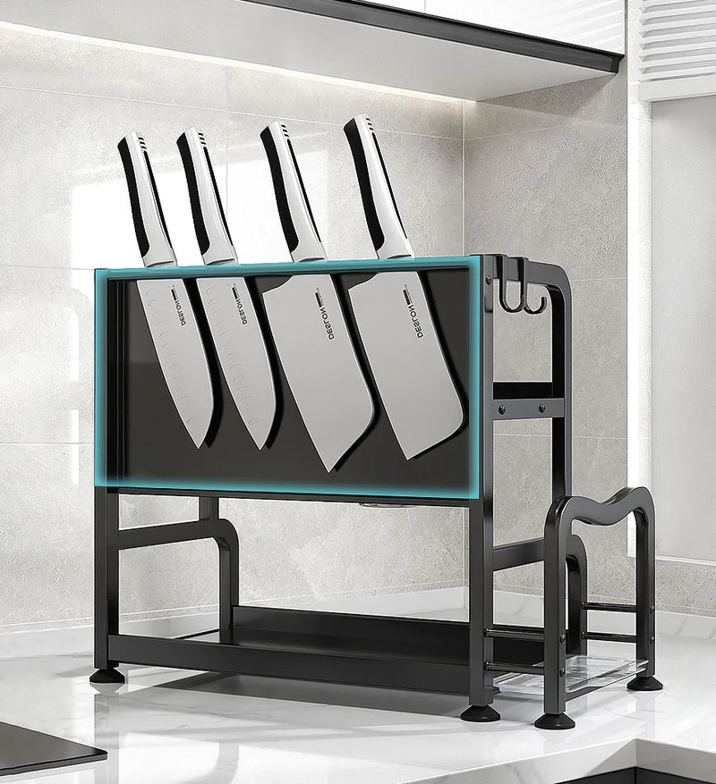 Joybos® Organisateur de comptoir de cuisine à 2 niveaux avec portepour ustensiles F57