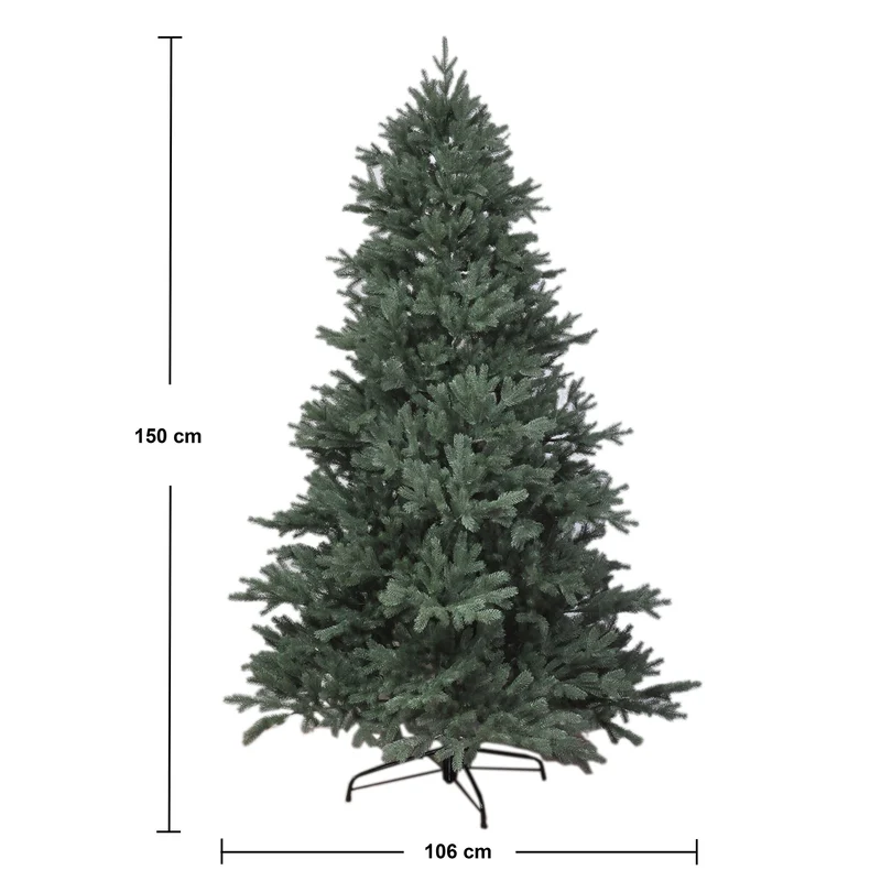 RS Trade 1418 PE Arbre de Noël Artificiel moulé Injection 150 cm (Ø env. 106 cm), env. 2375 Branches, Sapin presqu'ininflammable, système Pliable Montage Rapide, trépied Sapin de Noël métal Compris