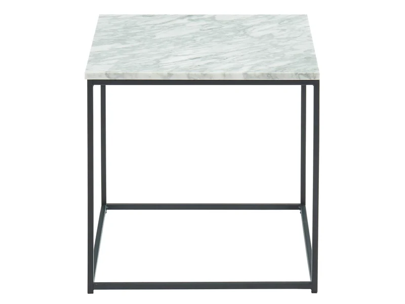 HOMIFAB Table Basse carrée 40 cm en marbre Blanc et Pieds en métal Noir - Collection Telma.