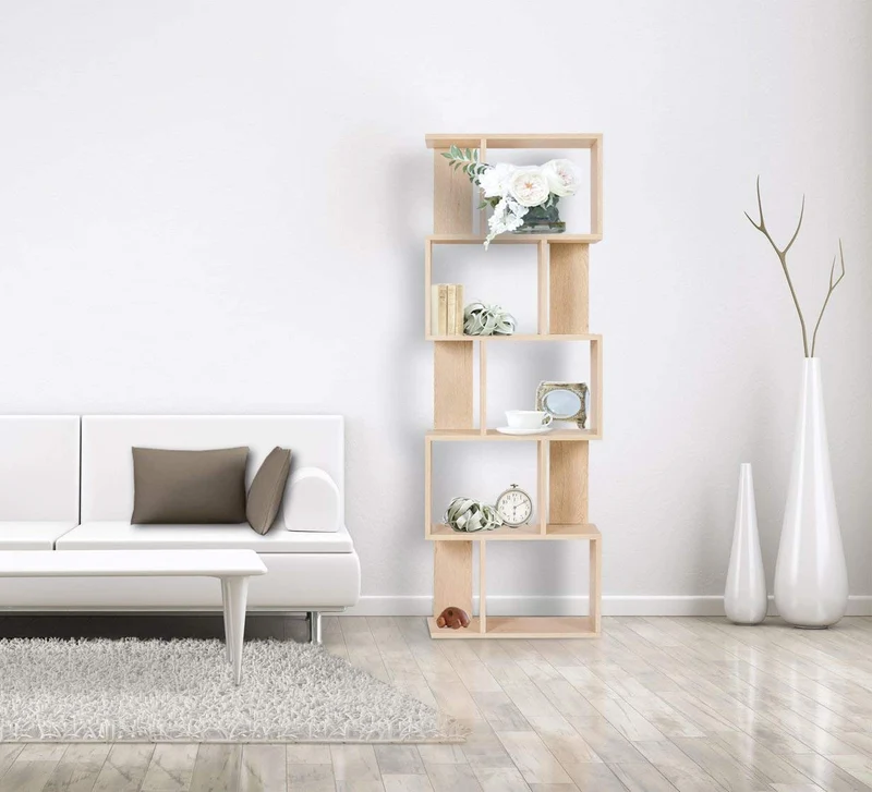 Rebecca Mobili RE4788 Étagère Moderne, bibliothèque en Bois, 5 étagères, Style Moderne, Beige, ameublement Salon, Maison, Bureau, 172,5 x 60 x 24 cm