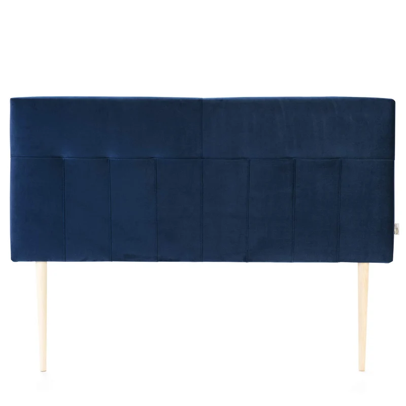 marcKonfort Tête de lit tapissée Napoles 140X100 cm Bleu, pour Couchage de 140, Velours, Pieds en Bois, quaincaillerie Incluse.