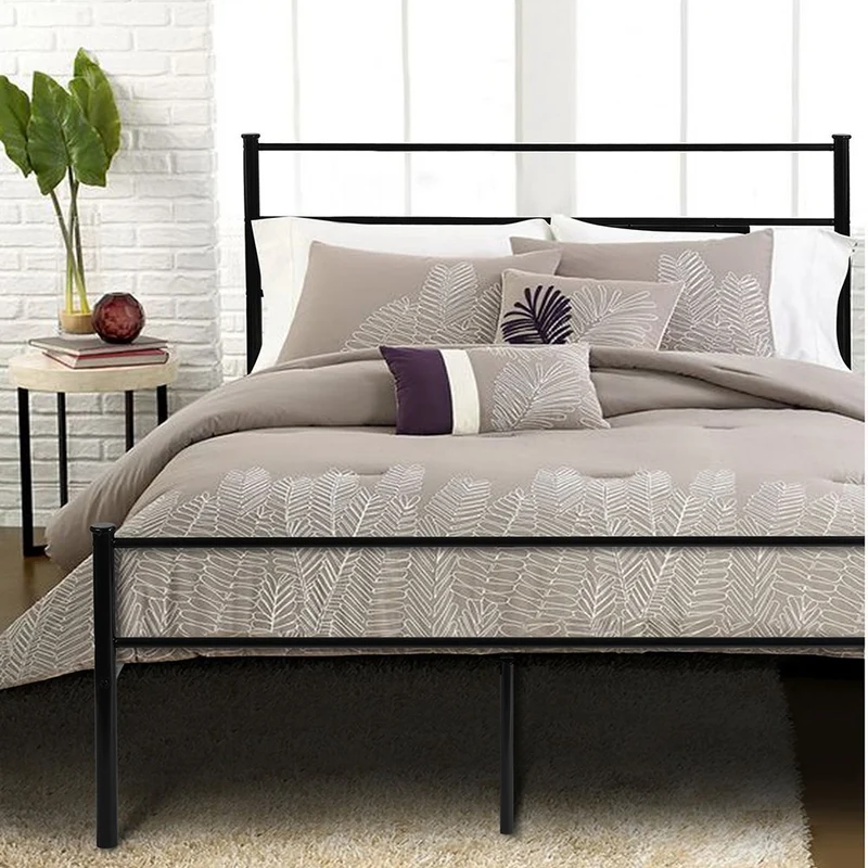 H.J WeDoo Lit en métal Design Double 2 Places Cadre de lit + Sommier Intégré 140x200cm (Lit Double) - Noir