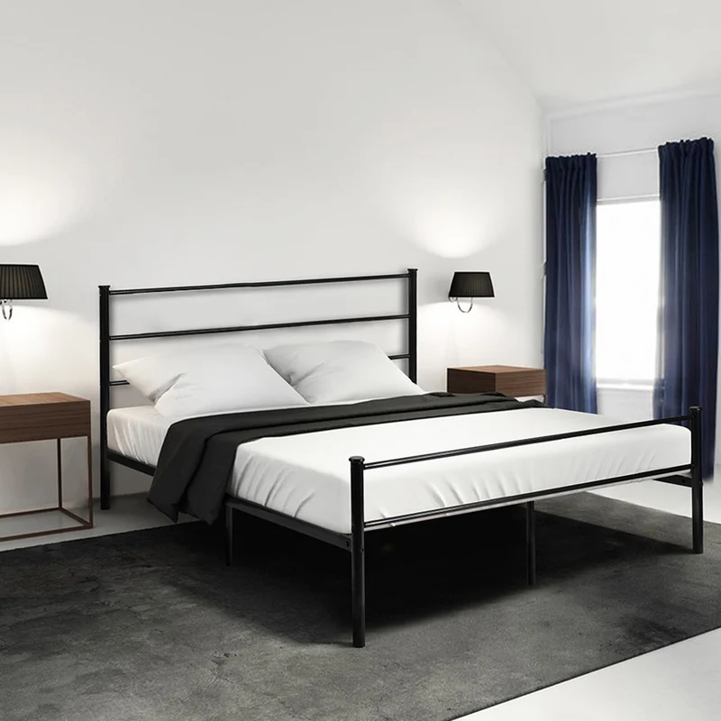 H.J WeDoo Lit en métal Design Double 2 Places Cadre de lit + Sommier Intégré 140x200cm (Lit Double) - Noir