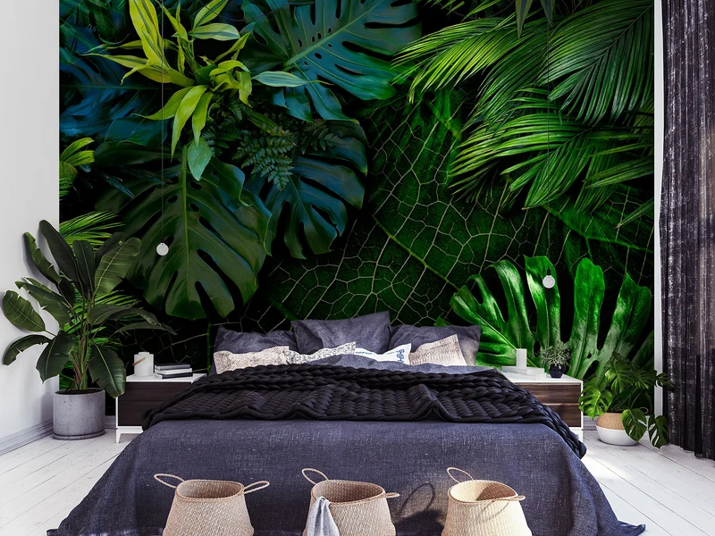murando Papier peint intissé feuilles tropicales Monstera 350x256 cm Décoration Murale XXL Poster Tableaux Muraux Tapisserie Photo Trompe l'oeil Ornament Nature vert b-C-0224-a-a
