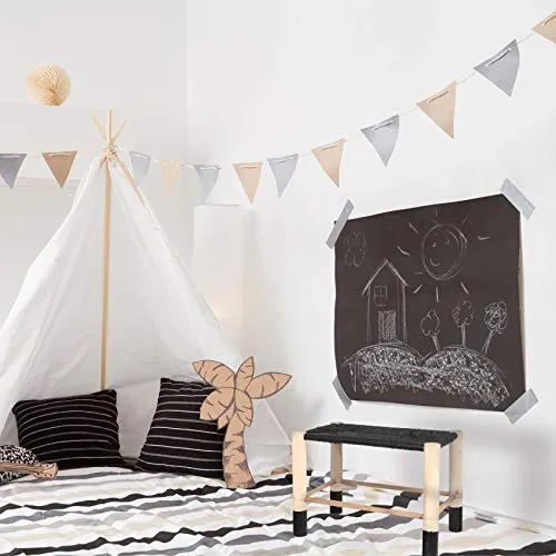 THE HOME DECO FACTORY Banc Maroc Noir, Bois De Pin, 50 x 30 x 35 cm