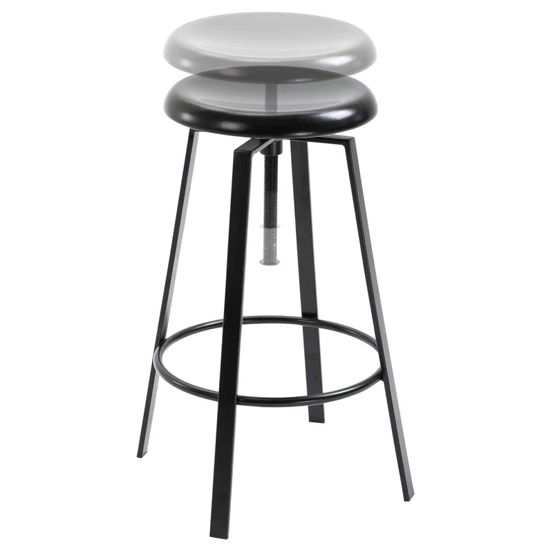 IDIMEX Lot de 2 tabourets de Bar BATILDA Chaise Haute pour Cuisine ou comptoir avec Assise réglable en Hauteur Style bistrot Design Retro Industriel, en métal laqué Noir