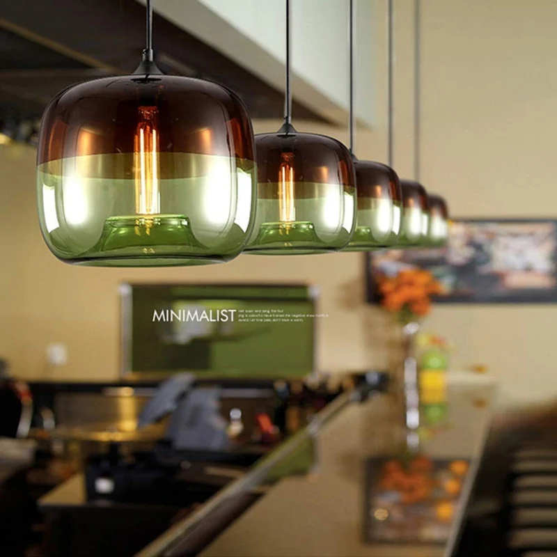 Moderne Nordique Art Déco Suspension Colorée en Verre Suspension Lampe Luminaires Led Clair Lanterne de Suspension en Plafond de Verre Pour Cuisine Restaurant Salon Chambre E27 / E26, D-B, vert