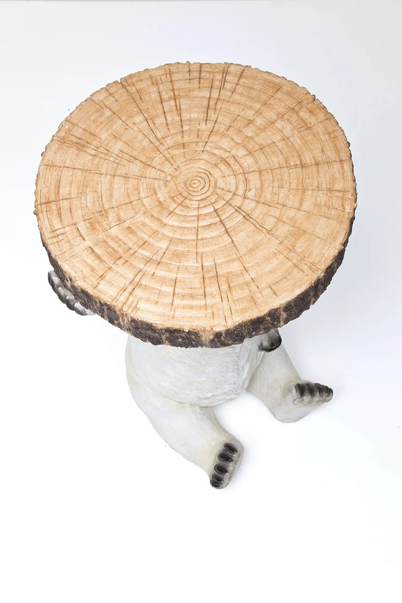 Kare Design Table d'appoint Animal, Petite Table Basse Ronde, Aspect Bois, Figurine Animale comme Fantaisie, Ø37cm, Ours Polaire, 53x37x37cm