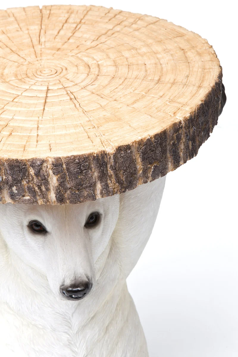 Kare Design Table d'appoint Animal, Petite Table Basse Ronde, Aspect Bois, Figurine Animale comme Fantaisie, Ø37cm, Ours Polaire, 53x37x37cm