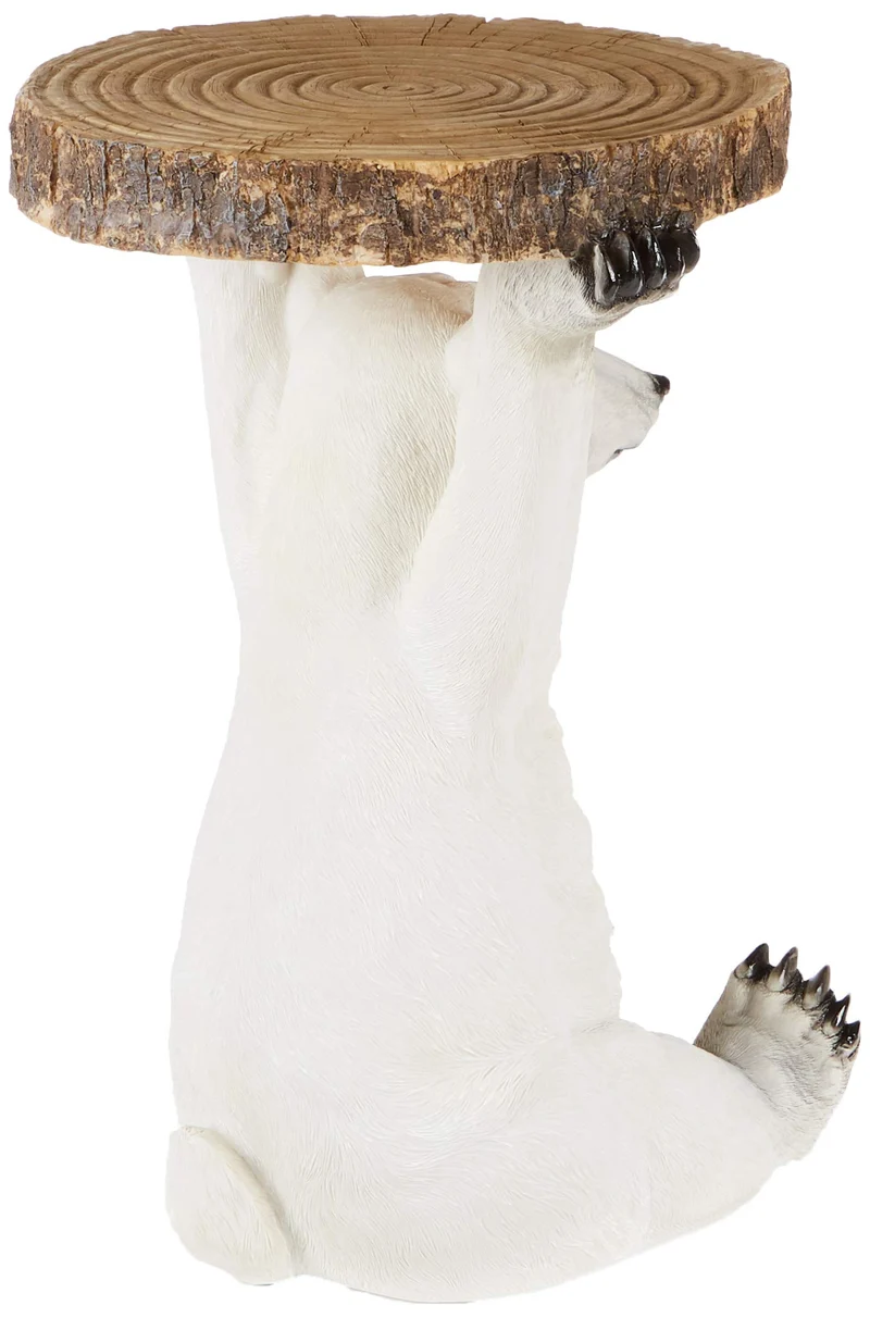 Kare Design Table d'appoint Animal, Petite Table Basse Ronde, Aspect Bois, Figurine Animale comme Fantaisie, Ø37cm, Ours Polaire, 53x37x37cm