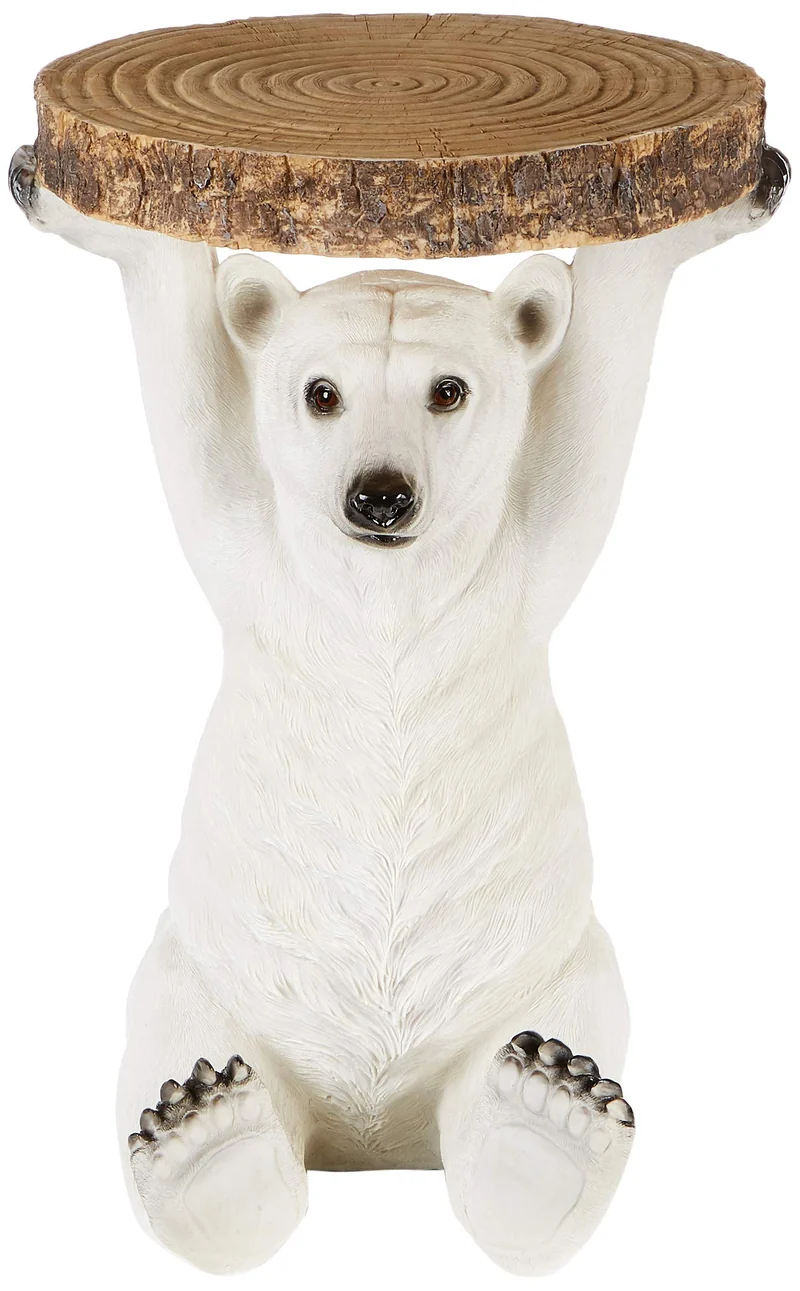 Kare Design Table d'appoint Animal, Petite Table Basse Ronde, Aspect Bois, Figurine Animale comme Fantaisie, Ø37cm, Ours Polaire, 53x37x37cm