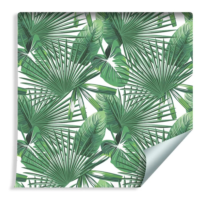 Muralo Papier Peint Feuilles Tropicales Vinyle Exotiques Végétation Jungle - 1337195339