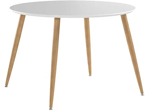 Menzzo Table scandinave Nina Bois laqué Blanc, MDF, 110x110x76 cm