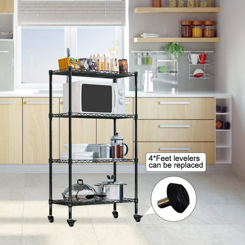 LENTIA Etagère 4 roulettes Noir, Métal, 4 Tiers-Black, 75 * 35 * 120cm