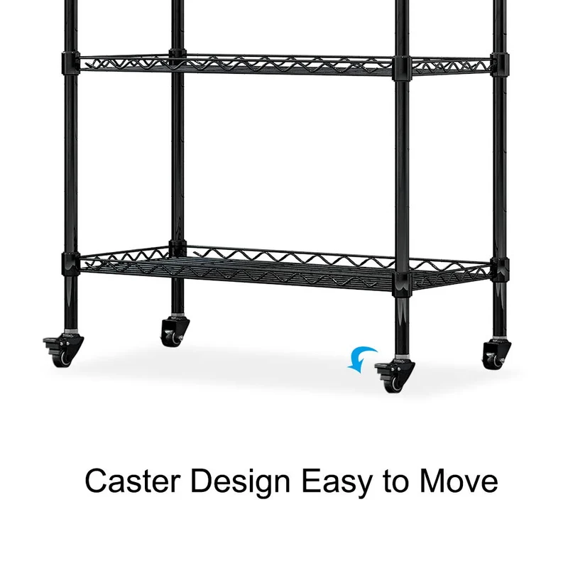 LENTIA Etagère 4 roulettes Noir, Métal, 4 Tiers-Black, 75 * 35 * 120cm