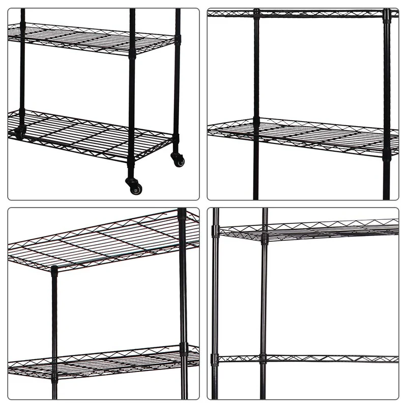 LENTIA Etagère 4 roulettes Noir, Métal, 4 Tiers-Black, 75 * 35 * 120cm