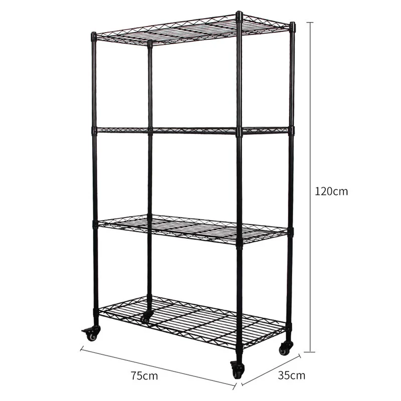 LENTIA Etagère 4 roulettes Noir, Métal, 4 Tiers-Black, 75 * 35 * 120cm
