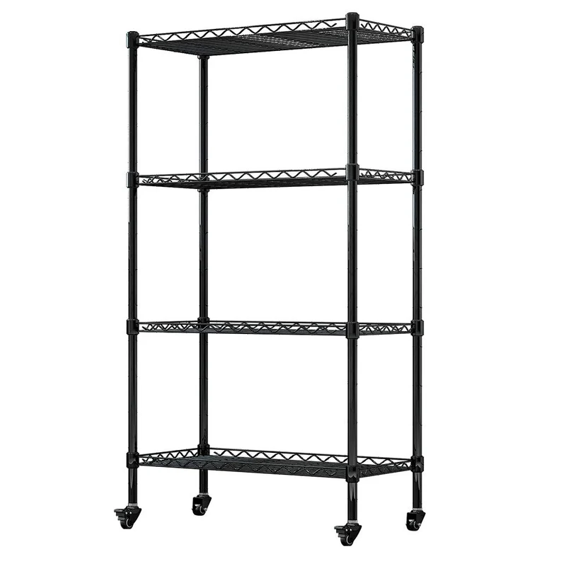 LENTIA Etagère 4 roulettes Noir, Métal, 4 Tiers-Black, 75 * 35 * 120cm