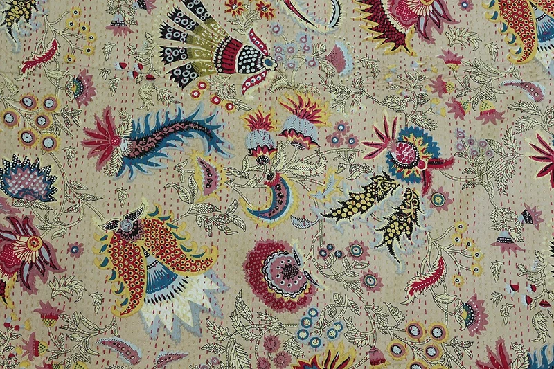 Plaid Kantha par Sophia Art - Impression Unique - 152 x 229 cm - Beige