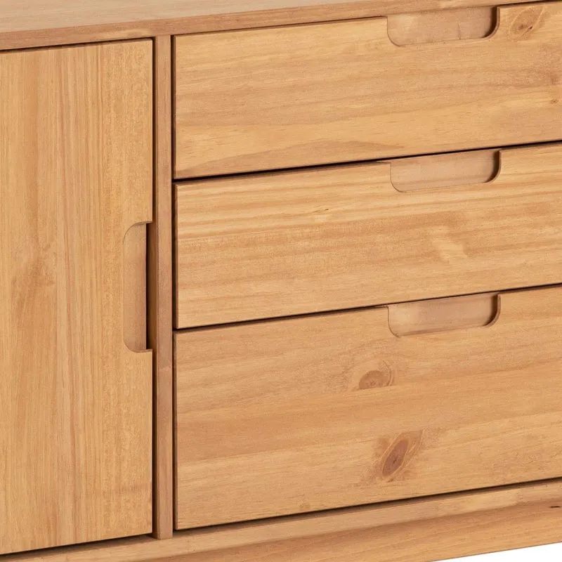 IDIMEX Buffet Tivoli Style scandinave Design Vintage Nordique Commode bahut vaisselier avec 3 tiroirs et 2 Portes battantes, en pin Massif Finition Bois Naturel teinté