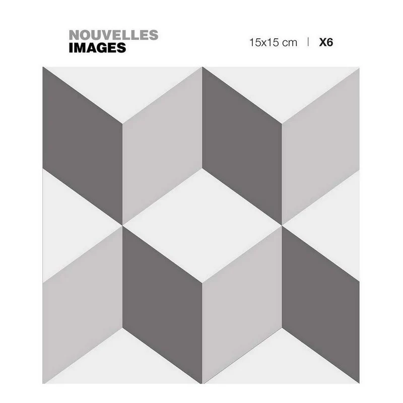 DRAEGER - Carrelage Adhésif Mural - Stickers Carrelage pour redécorer Facilement Votre intérieur - Lot de 6 Carrés Adhésifs Motifs Cube 3D Gris 15 x 15 cm