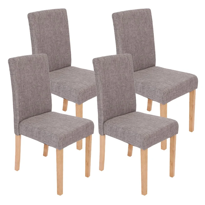 Mendler Lot de 4 chaises de séjour Littau, Tissu Gris, Pieds clairs