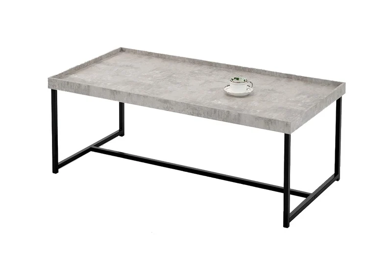 Meubletmoi Table Basse rectangulaire 120 cm - Pied métal - Plateau Effet Beton - Style Industriel Contemporain - Luna 120