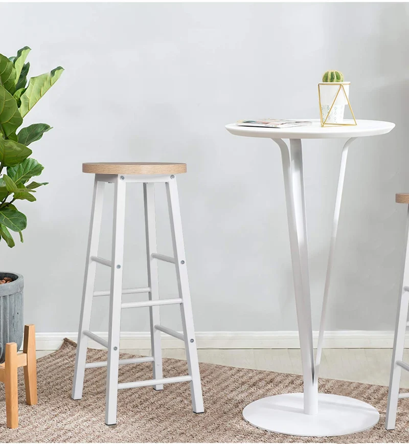 WOLTU BH130hei-2 Lot de 2 Tabourets de Bars Bistrot Structure en Acier Stable et Durable Surface d'assise en MDF, Chêne Clair