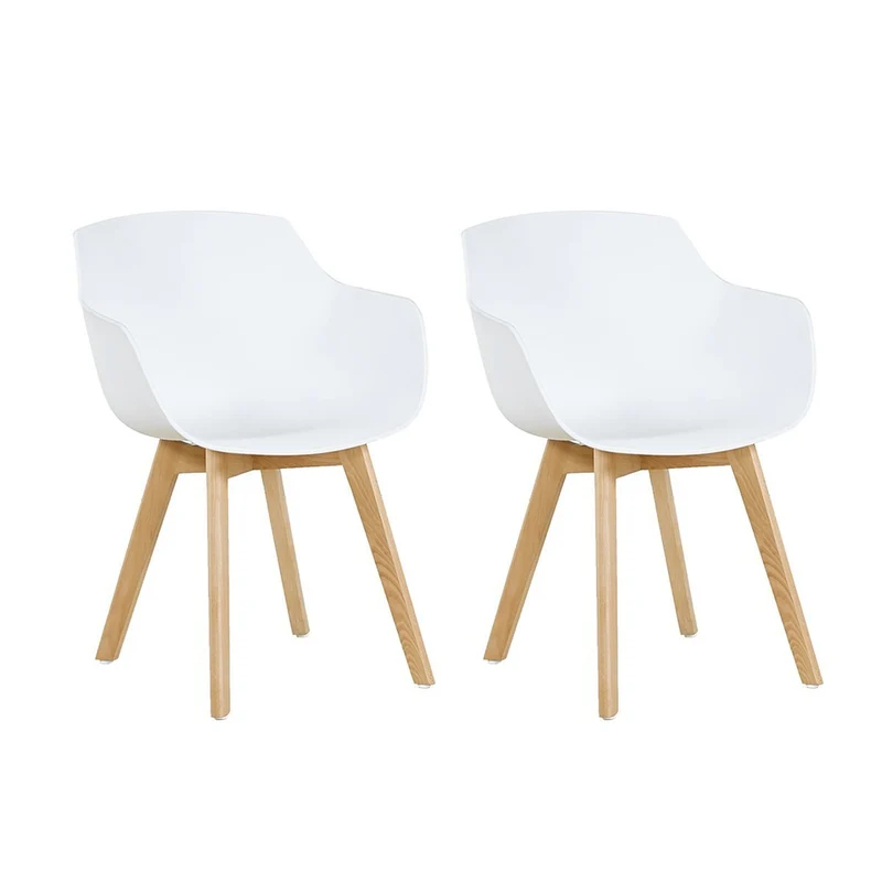 H.J WeDoo Lot de 2 Chaise Salle à Manger, Fauteuils Scandinave de Chaise latérale Design rétro avec Jambe de Bois de hêtre Massif - Blanc