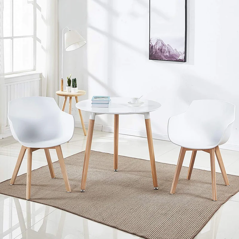 H.J WeDoo Lot de 2 Chaise Salle à Manger, Fauteuils Scandinave de Chaise latérale Design rétro avec Jambe de Bois de hêtre Massif - Blanc