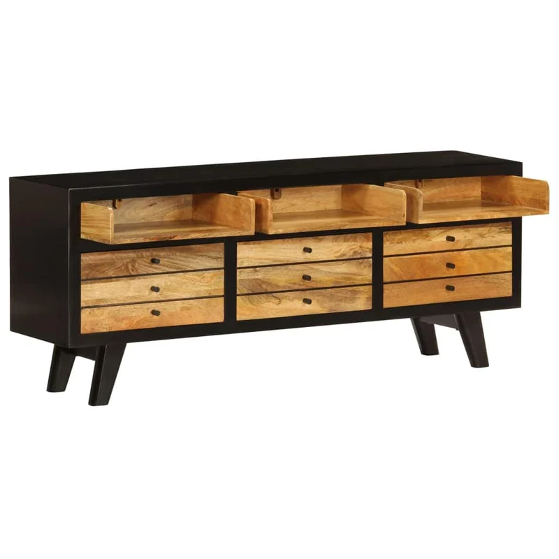 Festnight- Meuble TV en Bois Massif TV Cabinet Meuble de télévision avec 3 tiroir 120 x 30 x 50 cm Noir et Marron