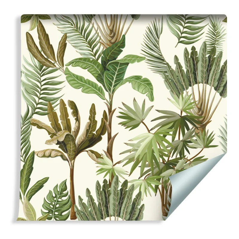 Muralo Papier Peint Feuilles Exotiques Vintage Vinyle Feuillu Moderne Végétation - 239314990