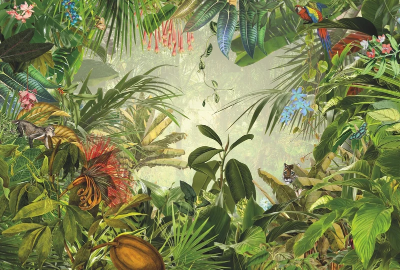 Komar xxl4-031 368 x 248 cm"Into the Wild Tropical Rain Forest Scenic" Papier peint - Vert (Lot de 4)