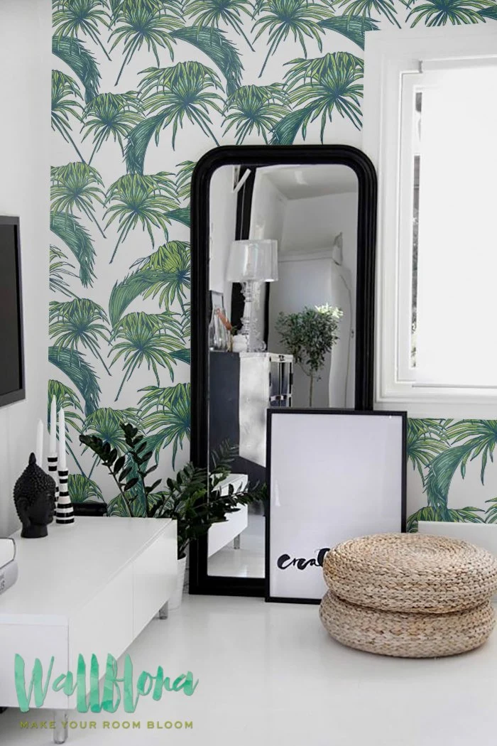 Papier peint Motif Tropical - Exotique amovible Papier peint papier peint Feuilles - Palm - Sticker mural - Motif Tropical Palm feuilles autocollant papier peint, 53 Cm wide by 121 Cm Tall