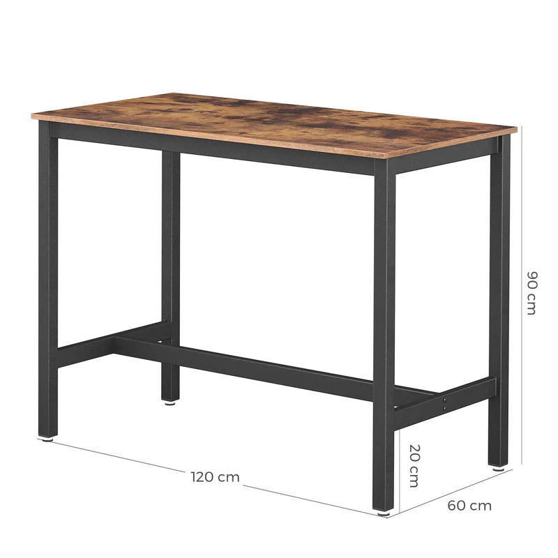 VASAGLE Table Haute de Bar Vintage, Table Polyvalente avec Armature en Fer, pour Boissons, Cocktails, Bar, Brasserie, Restaurant, Salon, Cuisine, Stable, Aspect Texture du Bois LBT91X