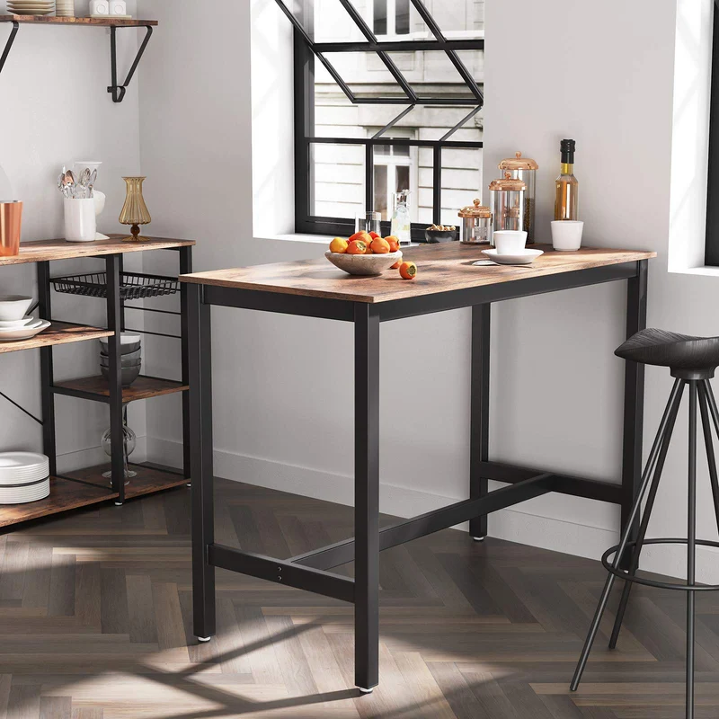 VASAGLE Table Haute de Bar Vintage, Table Polyvalente avec Armature en Fer, pour Boissons, Cocktails, Bar, Brasserie, Restaurant, Salon, Cuisine, Stable, Aspect Texture du Bois LBT91X