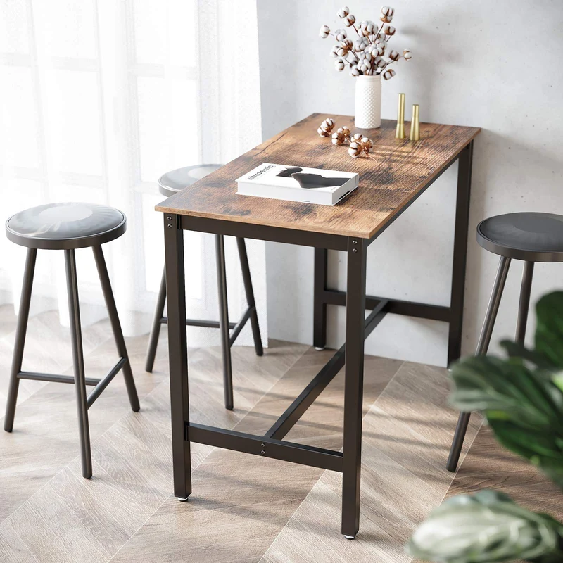 VASAGLE Table Haute de Bar Vintage, Table Polyvalente avec Armature en Fer, pour Boissons, Cocktails, Bar, Brasserie, Restaurant, Salon, Cuisine, Stable, Aspect Texture du Bois LBT91X