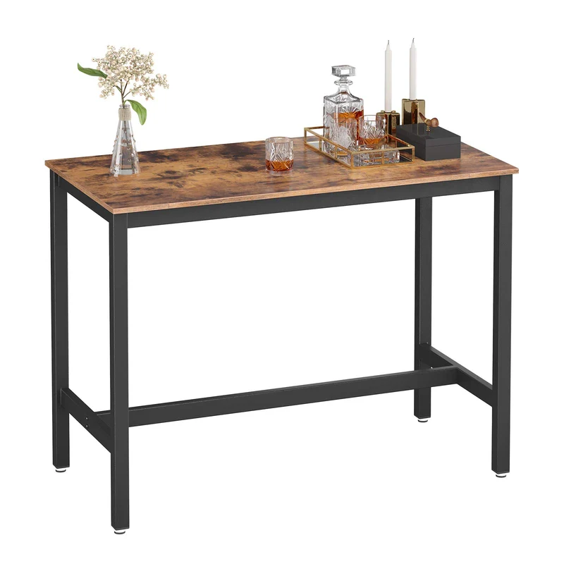VASAGLE Table Haute de Bar Vintage, Table Polyvalente avec Armature en Fer, pour Boissons, Cocktails, Bar, Brasserie, Restaurant, Salon, Cuisine, Stable, Aspect Texture du Bois LBT91X