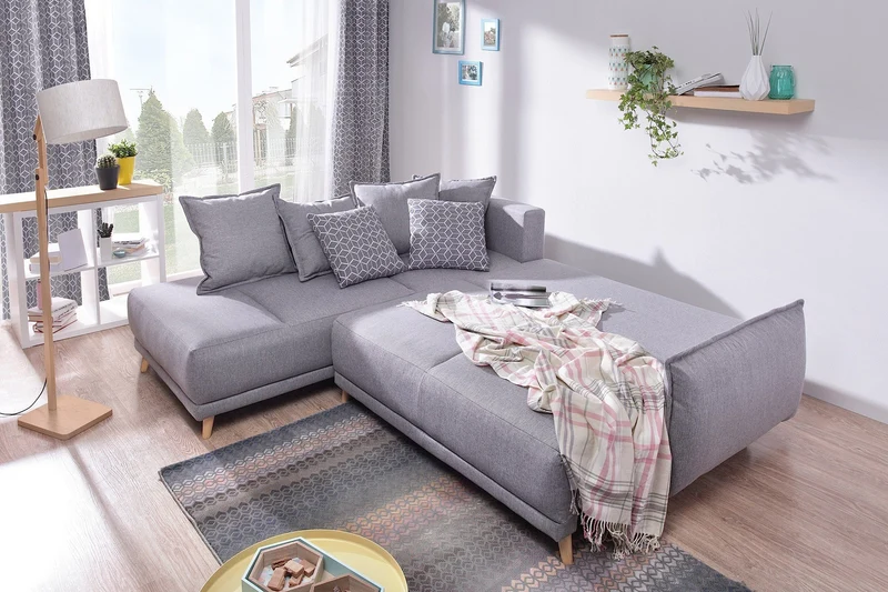 Bobochic - Lena - Canapé scandinave d'angle Gauche - Gris Clair - 236x90x190cm