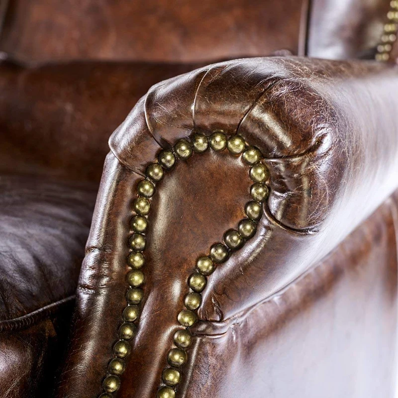 Phoenixarts 463 Fauteuil Club Vintage en Cuir véritable, Fauteuil à Oreilles Lounge, Marron