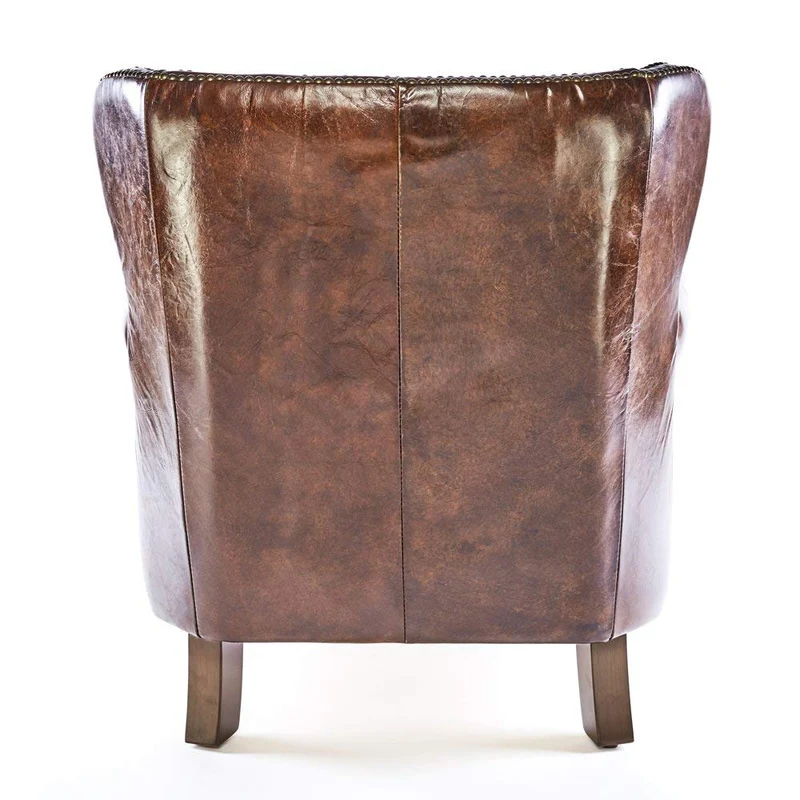 Phoenixarts 463 Fauteuil Club Vintage en Cuir véritable, Fauteuil à Oreilles Lounge, Marron
