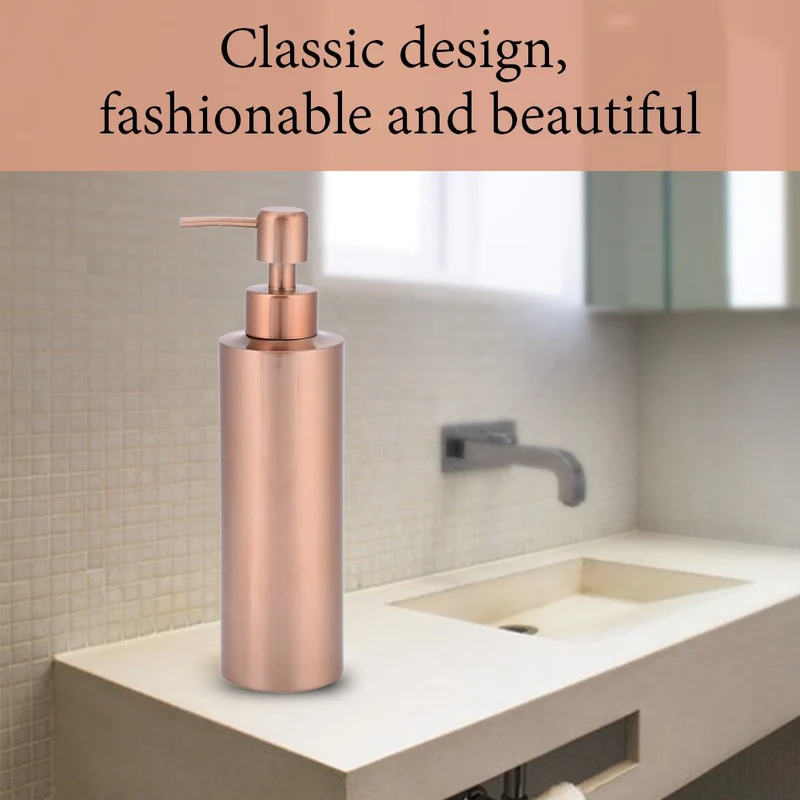 Fdit Distributeur de Savon en Acier Inoxydable Cuisine Salle de Bains Comptoir Pompe à Main Liquide Bouteille Rose Gold(350ML)