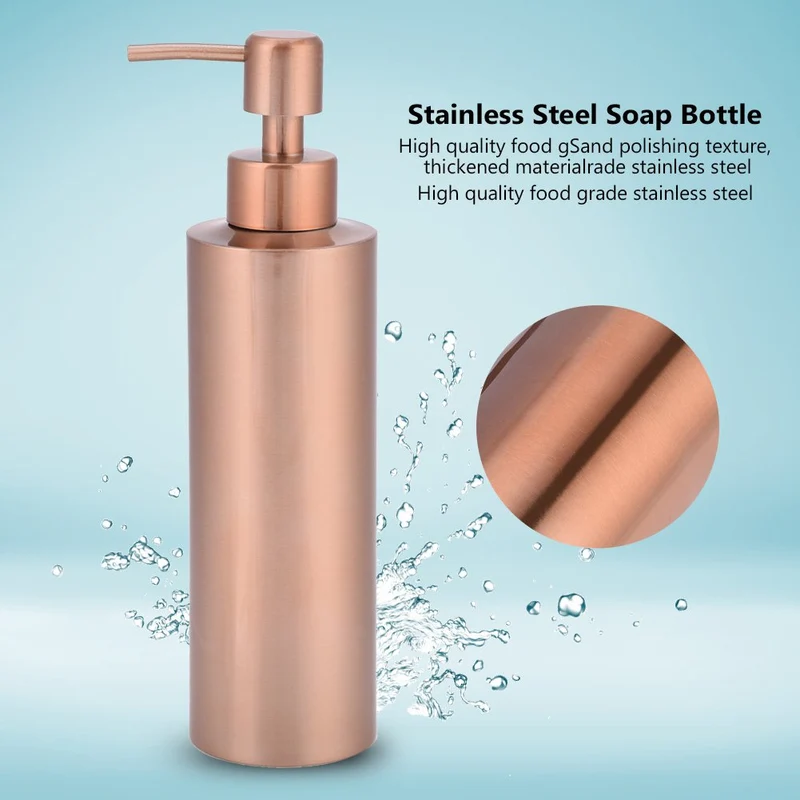 Fdit Distributeur de Savon en Acier Inoxydable Cuisine Salle de Bains Comptoir Pompe à Main Liquide Bouteille Rose Gold(350ML)