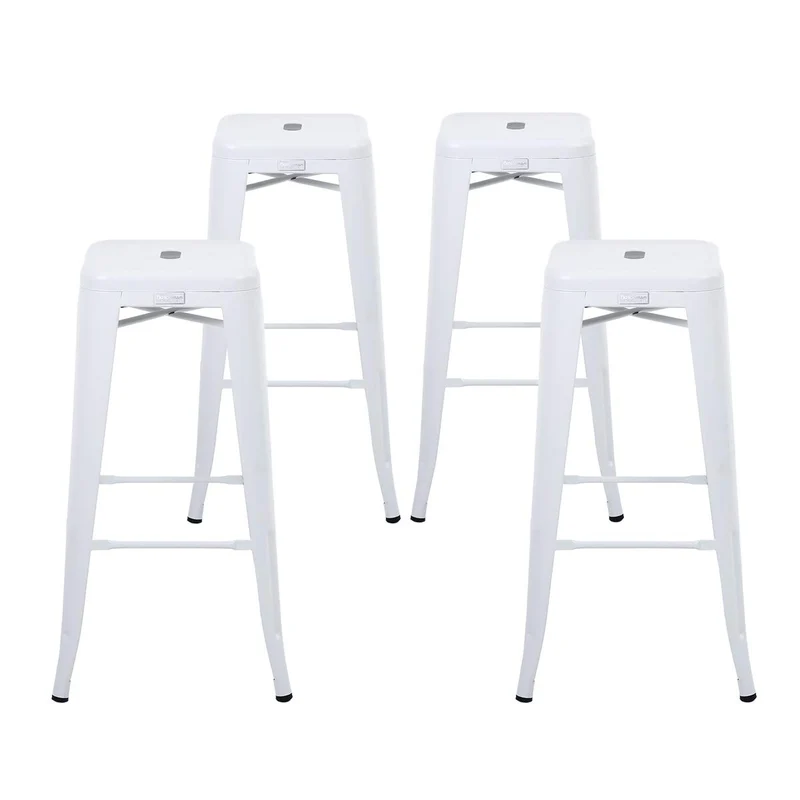 Buschman Ensemble de 4 Tabourets en Métal de Couleur Blanc Mat | Siège Vintage Industriel Empilable pour Bars, Bistro, Jardin, Cuisine | Chaises pour Intérieur et Extérieur - Hauteur 76 cm