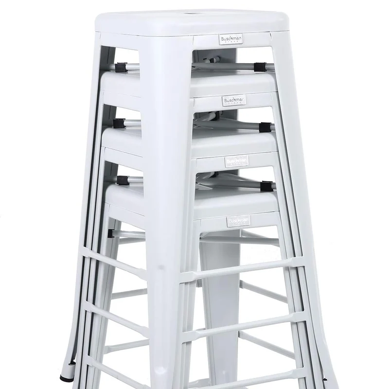 Buschman Ensemble de 4 Tabourets en Métal de Couleur Blanc Mat | Siège Vintage Industriel Empilable pour Bars, Bistro, Jardin, Cuisine | Chaises pour Intérieur et Extérieur - Hauteur 76 cm