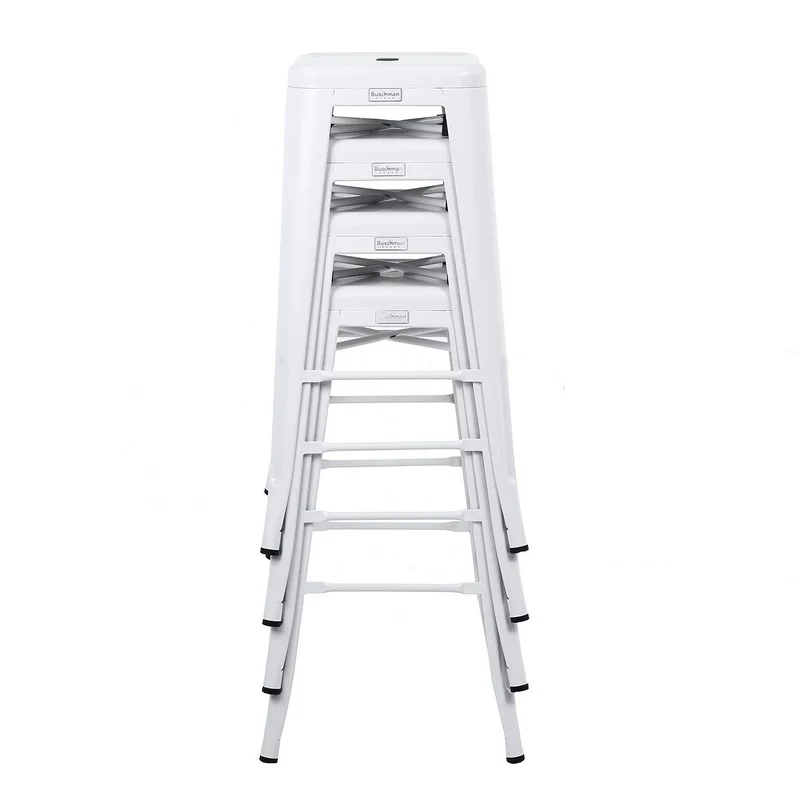 Buschman Ensemble de 4 Tabourets en Métal de Couleur Blanc Mat | Siège Vintage Industriel Empilable pour Bars, Bistro, Jardin, Cuisine | Chaises pour Intérieur et Extérieur - Hauteur 76 cm