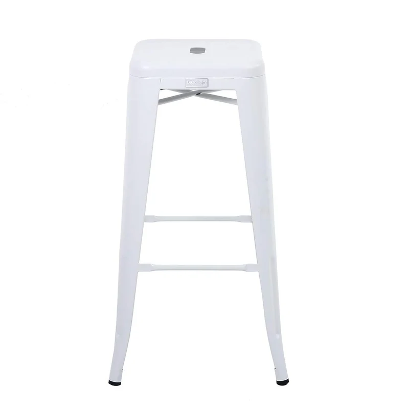 Buschman Ensemble de 4 Tabourets en Métal de Couleur Blanc Mat | Siège Vintage Industriel Empilable pour Bars, Bistro, Jardin, Cuisine | Chaises pour Intérieur et Extérieur - Hauteur 76 cm