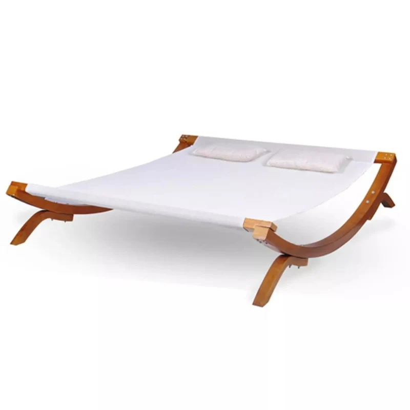 Festnight Bain de Soleil Double Lit de Jardin en Bois Blanc 200 x 188 x 42 cm