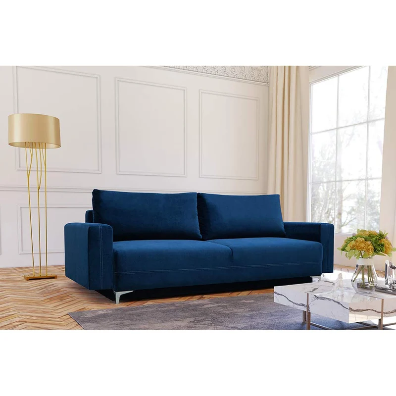 E-MEUBLES Canapé lit Convertible Salon Relax Noveau scandinave Design Revêtement de Canapé Melisa (Bleu foncé)