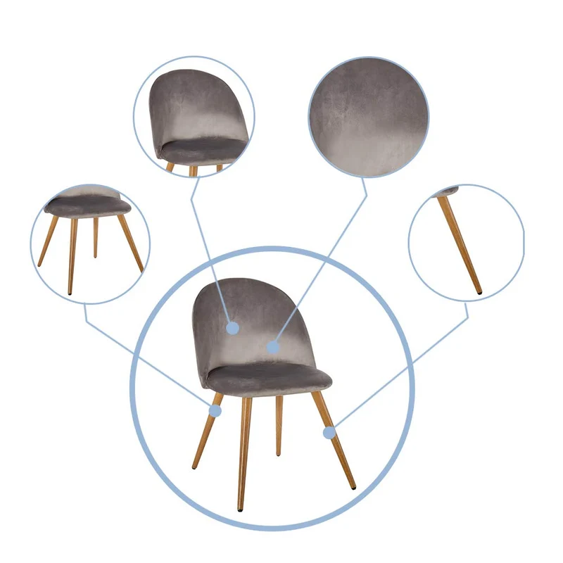 OFCASA Chaises de Salle à Manger Lot de 4 Fauteuil de Velours Chaise Rembourrée avec Jambes en Métal Salle à Manger, Maison, Bureau, Restaurant, Hôtel, Patio Meubles(Gris 4 PCS)